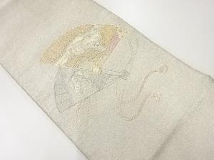 アンティーク　綴れ檜扇に几帳・松模様刺繍袋帯（材料）